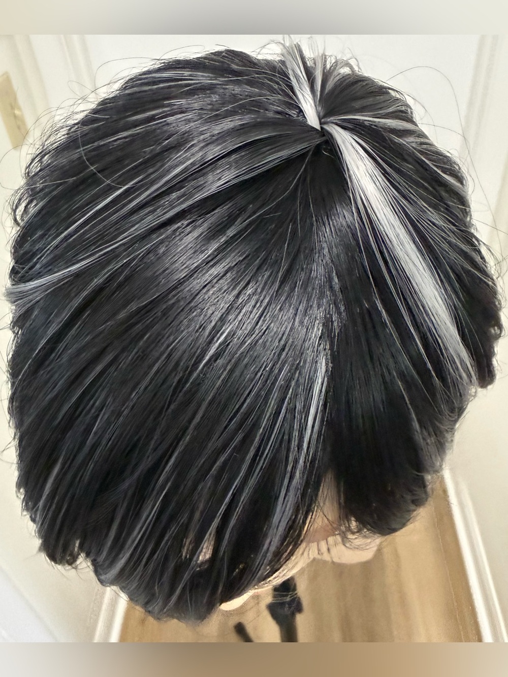 HAIR, Pixie with Nails, Long Bangs, Spiral Crown, Black with Silver highlights - Picture 7 of 10